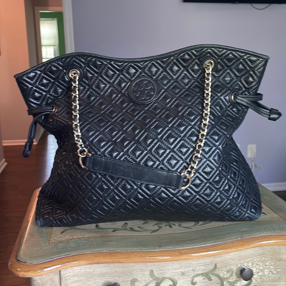 Tory Burch Black Leather Marion Tote